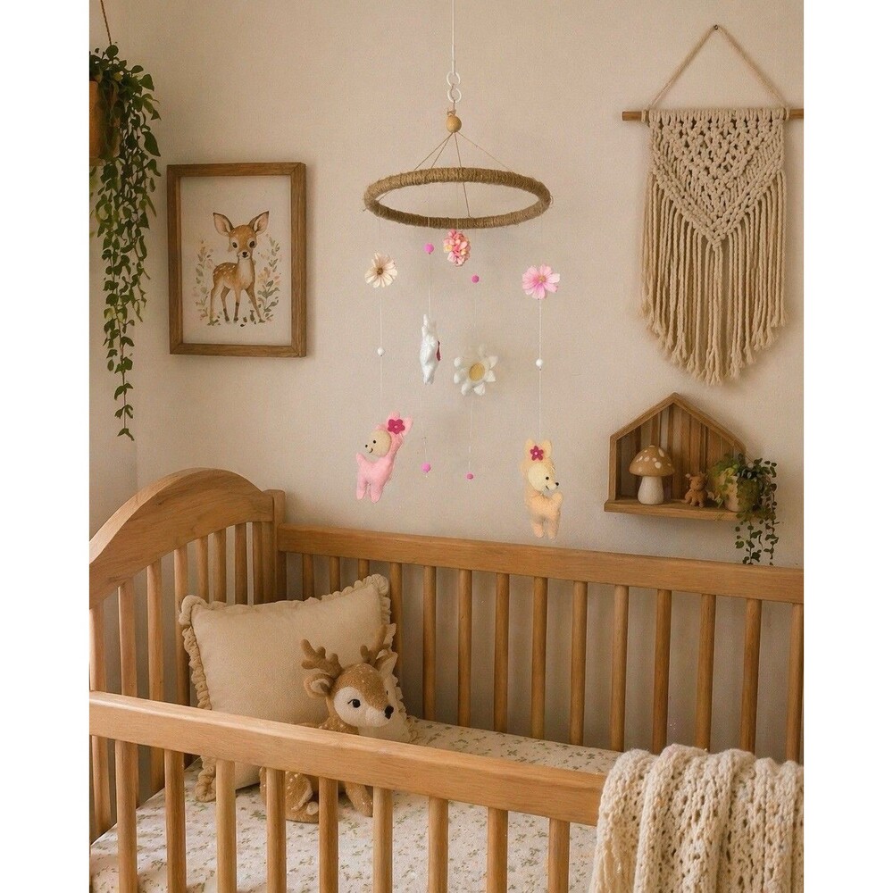 Deer Woodland Floral Boho Felt Mobile | Baby Shower | Nursery Decor